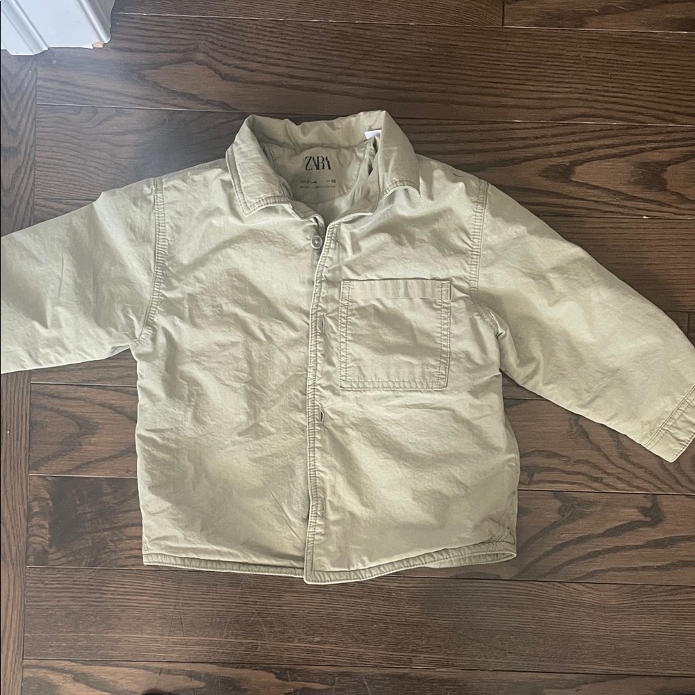 Zara Light Olive Utility Jacket with Chest Pocket